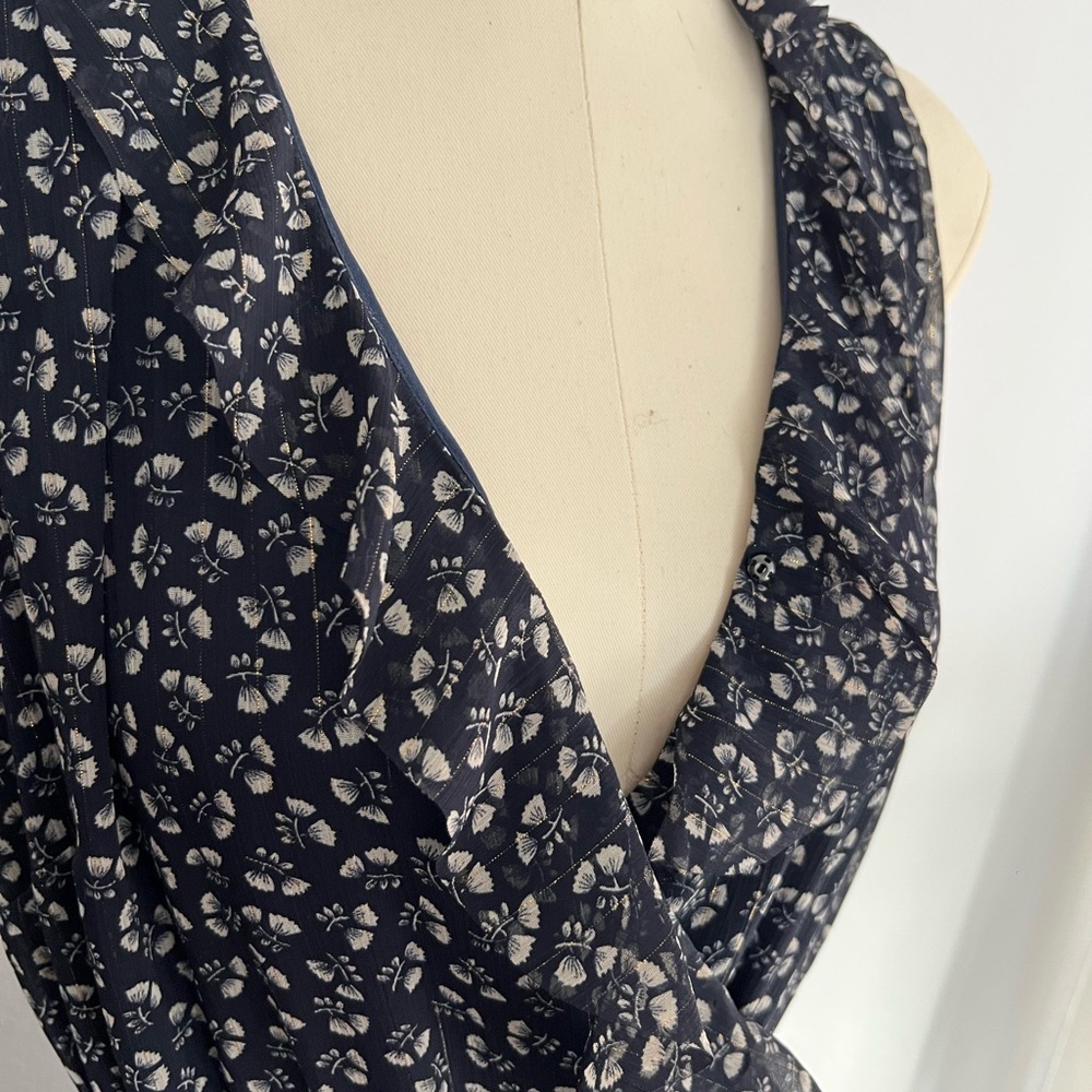 J. Crew Point Sur Navy Floral Sparkle Jumpsuit Size 8​ - Picture 6 of 9